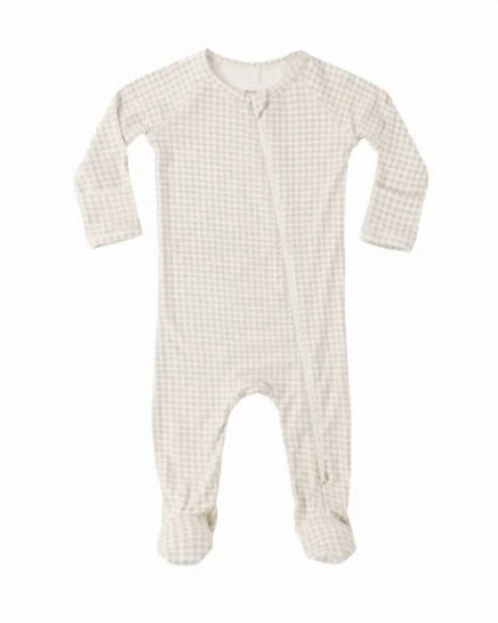 NEW QUINCY MAE infant bamboo zip footie in oat gingham